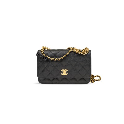 CHANEL LYCHEE PEEL CC TURNLOCK WALLET ON CHAIN WOC BLACK AP3910 (20*12.5*4cm)
